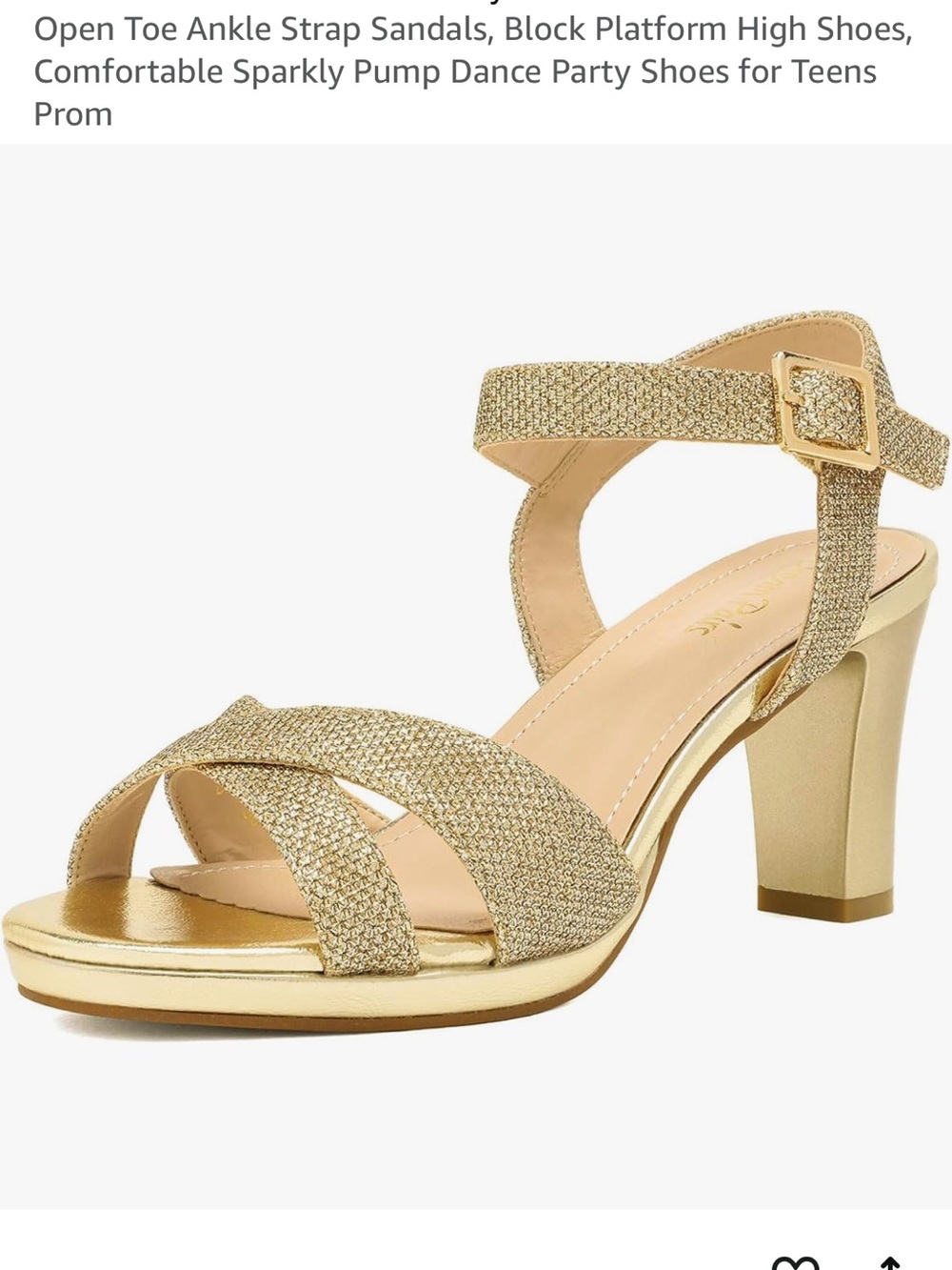 Gold Sparkle Block Heel Ankle Strap Sandals - Women